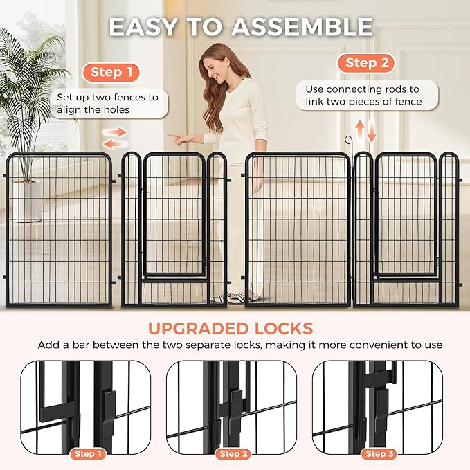 40 Inch Dog Playpen - 8 Panels Metal Pet Exercise Pen for Medium-Large Dogs, Indoor/Outdoor Dog Fence for Yard, Garden, Camping & RV Travel