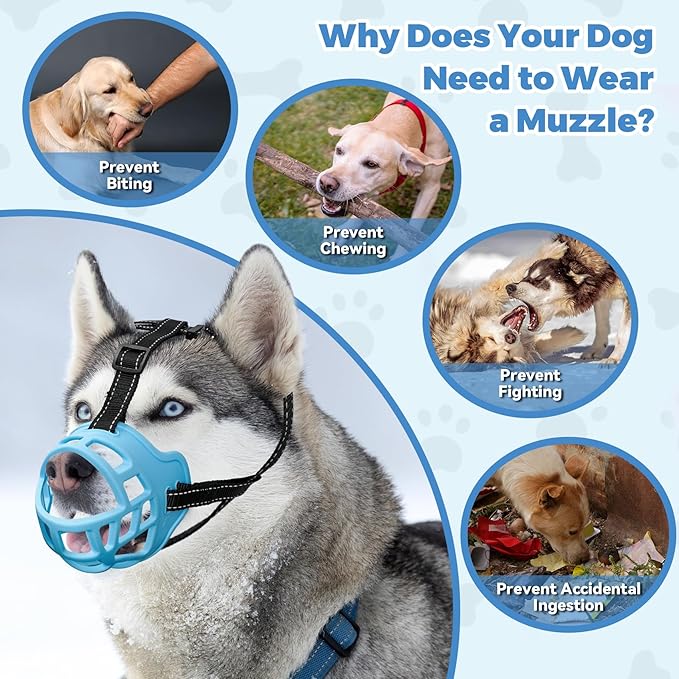 Dog Muzzle for Large Dogs, Breathable Basket Muzzles for Small, Medium and X-Large Aggressive Dog, Allows Panting Drinking, Suitable for Grooming Trimming Training (2, Luminous Blue)