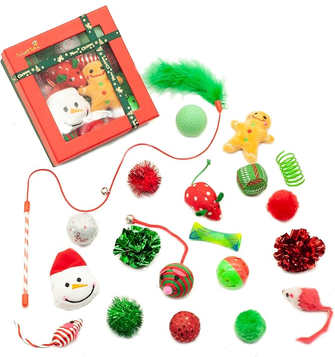 Fashion's Talk Holiday Festive Red Variety Pack Gift Box Cat Toy with Catnip, Box 20 Count