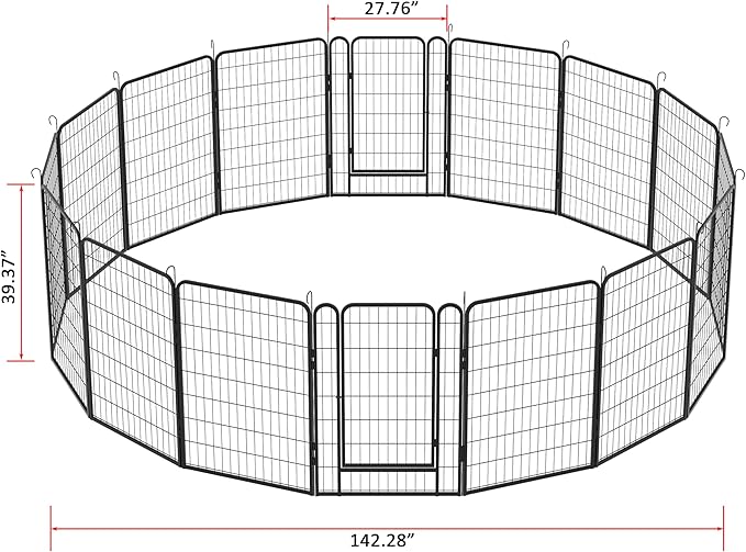 Dog Playpen, Outdoor Dog Fence, 16 Panels, 40" H Dog Pen for Large/Medium/Small Dogs, Heavy Duty Metal Pet Fence with Gate, Portable Dog Fence for RV Camping and Yard (Black)