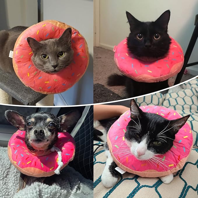 BINGPET Cute Donut Recovery Collar for Cats and Puppies, Soft Adjustable Protective Pet E Collar Neck Cone After Surgery, Fit for Kitties, Small Dogs