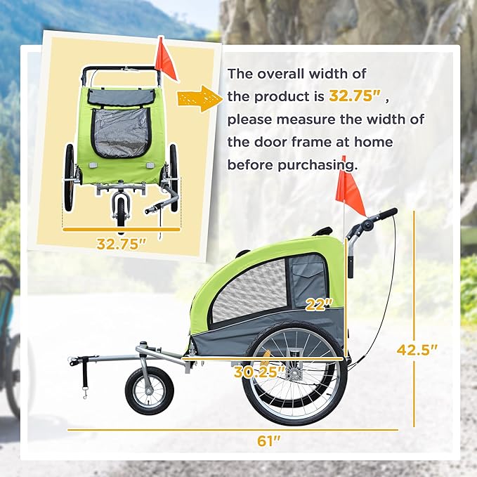 Aosom Dog Bike Trailer 2-in-1 Pet Stroller with Canopy and Storage Pockets