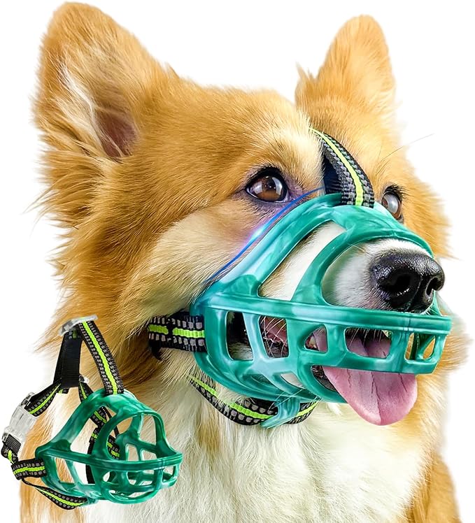 Dog Muzzle, Basket Muzzle for Small Medium Large Dogs, Anti-Biting and Chewing, Lightweight & Sturdy Cage Design, Allows Panting & Drinking, Ideal for Grooming & Training(Green Size S)