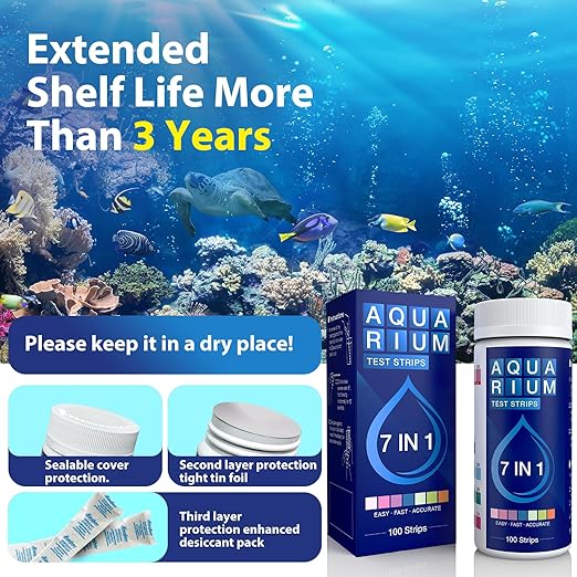 Aquarium Test Strips 7 in 1 for Freshwater 100 Strips Fish Tank Water Testing Kit for Aquarium Pond -Testing Nitrate Nitrite Hardness Chlorine pH Carbonate Alkalinity Accurate