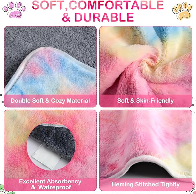 4 Pcs Waterproof Guinea Pig Blankets Washable Small Animal Fleece Bedding Absorbent Guinea Pig Cage Liners Reusable Pet Pee Pad Sleep Mat Pad Cover for Hamster Ferret (Tie Dye Pattern,24 x 16 Inch)