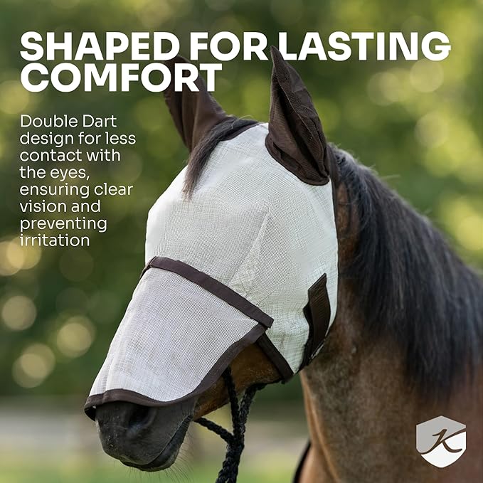 Kensington Fly Mask with Fleece Trim for Horses — Protects Face and Eyes from Flies and Sun Rays While Allowing Full Visibility — Breathable and Non Heat Transferring, Medium, Lavender Mint