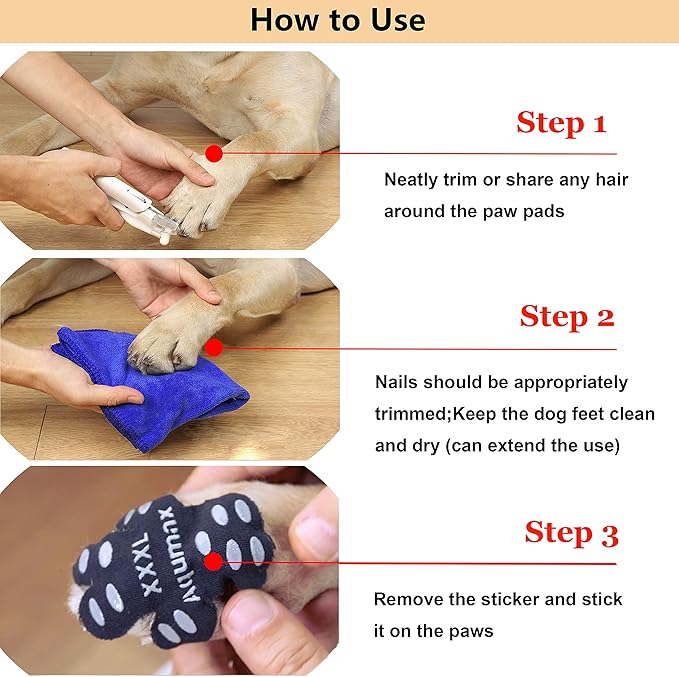 Dog Anti Slip Paw Grips Traction Pads,Dog Feet Stickers with Stronger Self-Adhesive Paw Pad Provide Traction for Senior, Injured Dogs,12 Sets (48 pcs) M Black