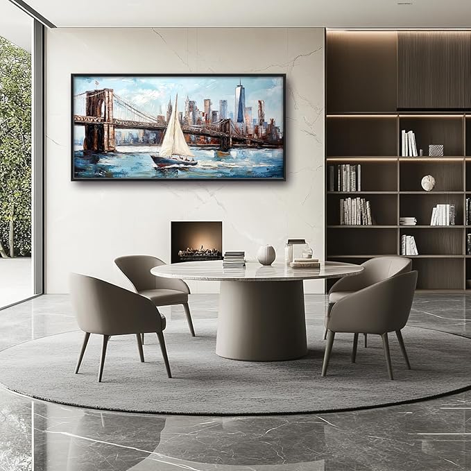 Extra Large Sailboat Framed Wall Art for Living Room,Oversized New York Brooklyn Bridge Pictures Wall Decor,Cityscape Canvas Print Painting Modern Artwork Bedroom Office Bathroom 60L" x 30W"