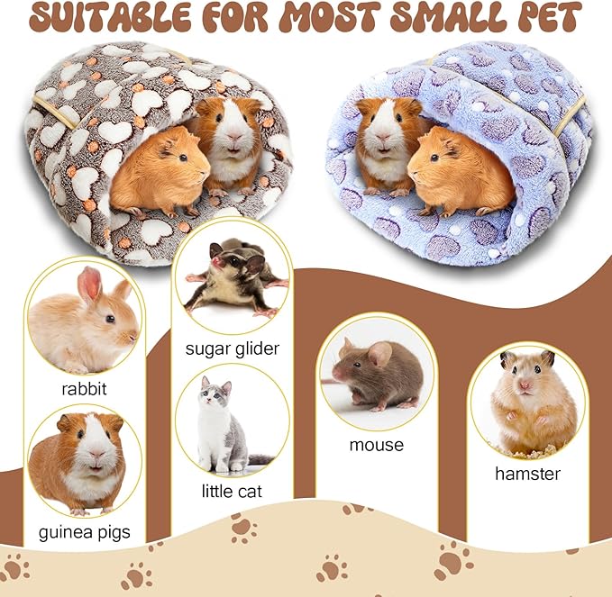 Wenqik 2 Pcs Guinea Pig Bed Cuddle Warm Hideout Small Animal Sack Cozy House Bedding Sleeping Cushion Portable Pet Carrier Cage Nest for Rabbit Hamster Rat(Gray, Pink,Heart)