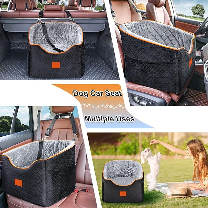 Dog Car Seat for Small Dogs, Memory Foam Booster Dog Seat for Dogs up to 35 lbs, Elevated Pet Car Seat, Travel Safety Pet Seat with Washable Removable Cover, Storage Pockets (Green)