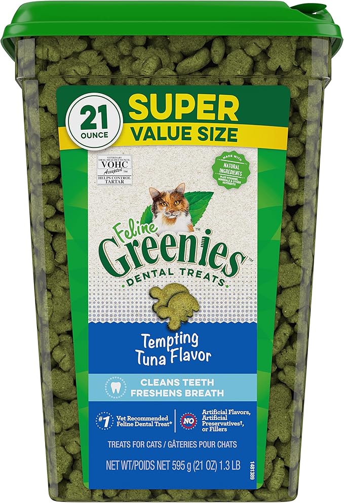 Greenies Feline Dental Cat Treats, Tempting Tuna Flavor, 21 oz. Tub