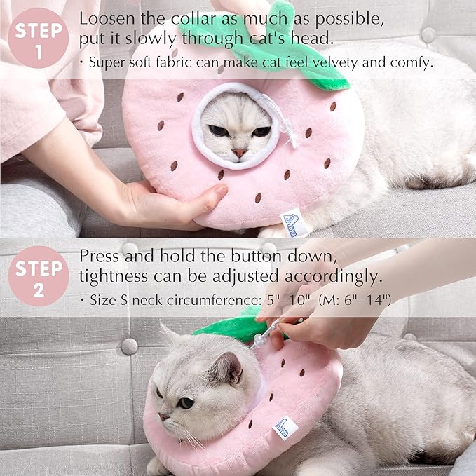 ANWA Adjustable Cat Cone Collar Soft, Cute Cat Donut Collar After Surgery, Kitten Recovery Cones to Stop Licking