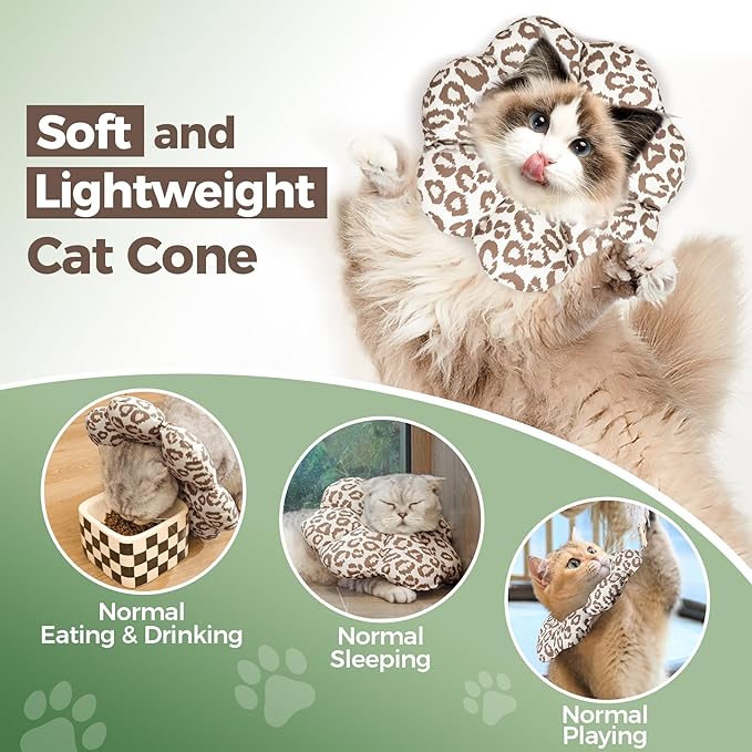 ComSaf Cat Cone Collar Soft - E Cat Collar Cones to Stop Licking After Surgery, Recovery Elizabethan Collar for Cats, Soft Cat Cone for Small Cats Kitten, Waterproof & Lightweight, Brown Leopard, S