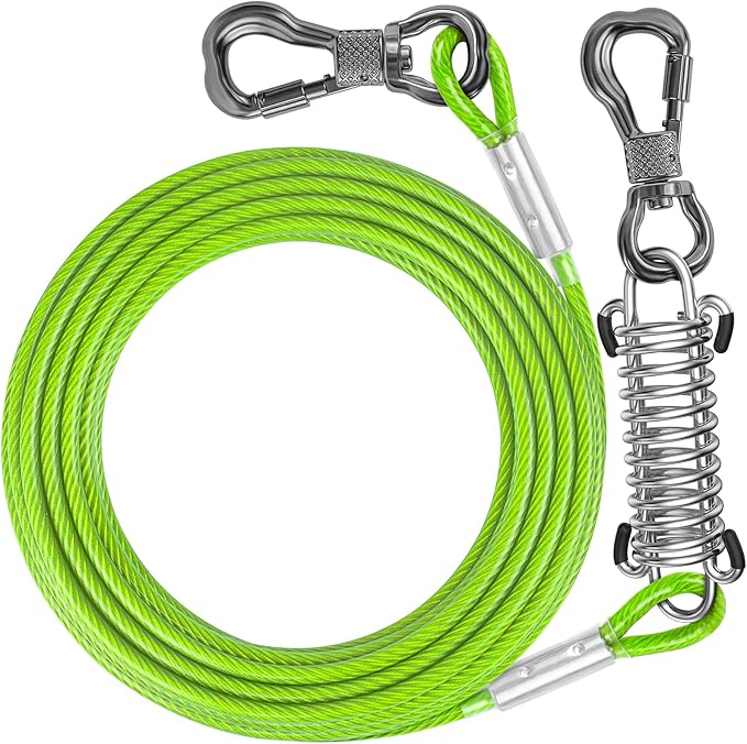 Tresbro 10 FT Dog Tie Out Cable with Spring, Shock Absorbing Tether Chains for Outside Aavilable in 10/15/20/25/30/40/50/70/100/120 FT, Heavy Duty Leads for Yard for Medium & Large Dogs Up to 500 LBS