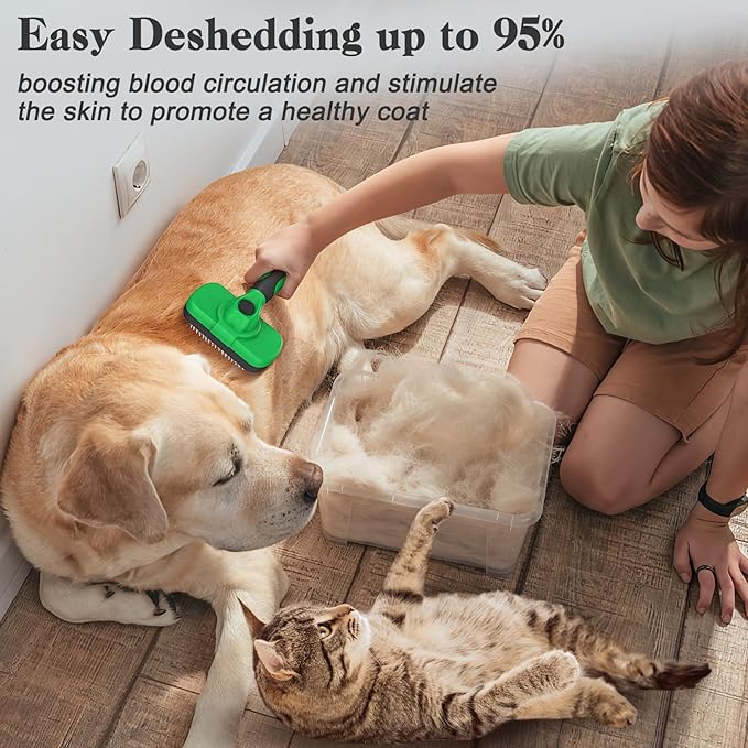 Swihauk Self Cleaning Slicker Brush - Skin Friendly Deshedding Grooming Tool for Dogs & Cats, Suitable for Shedding & Haired Pets, with Pet Supplies Accessories, Green
