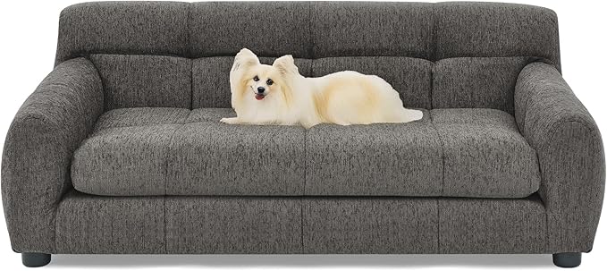 Dog Couch Bed, Mini Sofa for Dogs with Backrest and Armrest, Durable Pet Sofa with Soft Foam Cushion, Elevated Dog Couch Bed with Legs for Medium and Large Dogs, Stone Grey