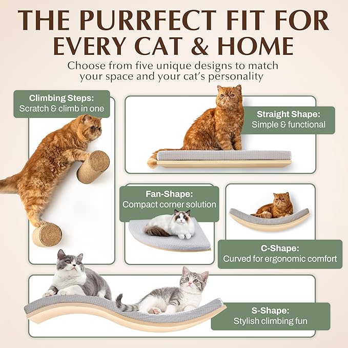 2-Pack Sisal Wall-Mounted Cat Climbing Wall Steps, Cat Wall Steps/Stairs with Sisal Scratching Surface, Wall Shelf Furniture for Climbing & Play for Kittens & Cats, Hidden Mounts