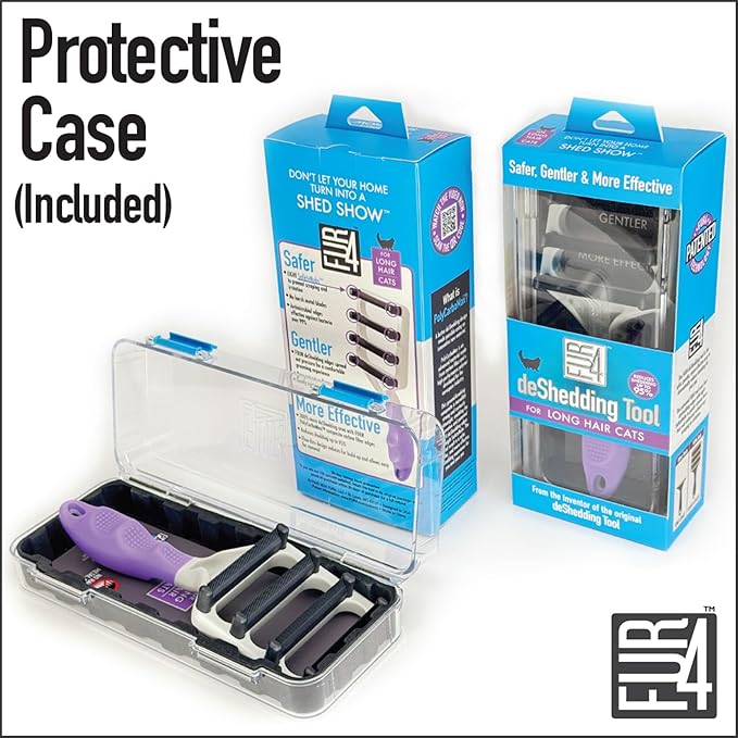 FUR4 deShedding Tool for Long Hair Cats - Innovative Cat Grooming Brush with 4 Composite Carbon Fiber Edges for Effective Fur Removal - Cat Hair Deshedder Brush for a Comfortable Grooming Experience