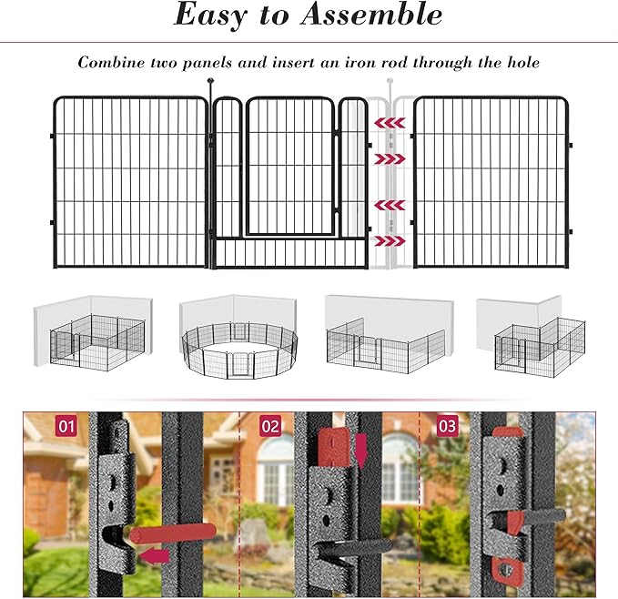 Dog Playpen 32 inch 24 Panels Indoor Outdoor Dog Pen for Medium/Small Dogs Heavy Duty Metal Dog Fence Outdoor for Yard, Puppy Playpen with Door Portable Pet Fence for RV Camping Yard