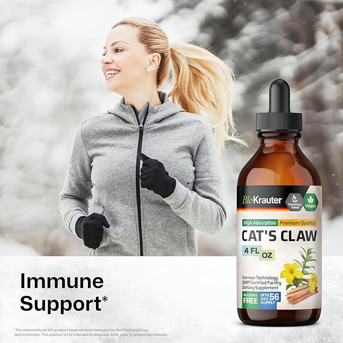 BIO KRAUTER Cats Claw Tincture - Liquid Cats Claw Herb for Immune Support - Alcohol & Sugar Free - Vegan Drops 4 Fl.Oz.