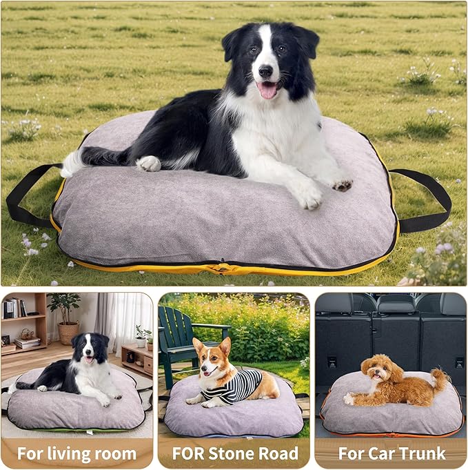 Portable Waterproof Dog Mat for Camping, Patio & Travel - Foldable Outdoor Dog Bed with Teflon Shell & Removable Plush Pad - Easy Clean, Durable - S (Sage Green)