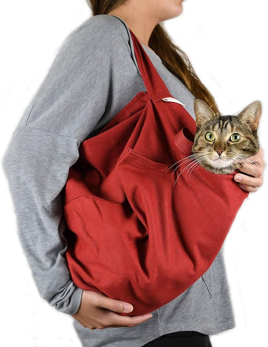 Cozy Comfort Carrier - X-Small Soft Red Cat Carrier and Cat Restraint Bag for Nail Trimming, Vet Visits, Medication Administration, Dental Care, and Travel