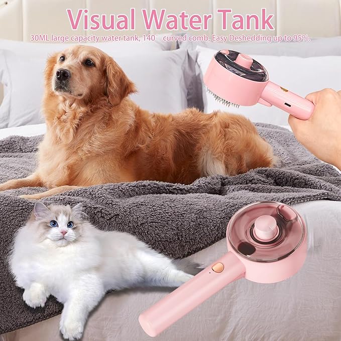 Cat Steam Brush For Shedding, Steamy Dog Grooming Brush With 2-Speed Spray, Blue Light And Release Button, Rechargeable Water Pet Hair Brushes Wet Self Cleaning Spa Comb