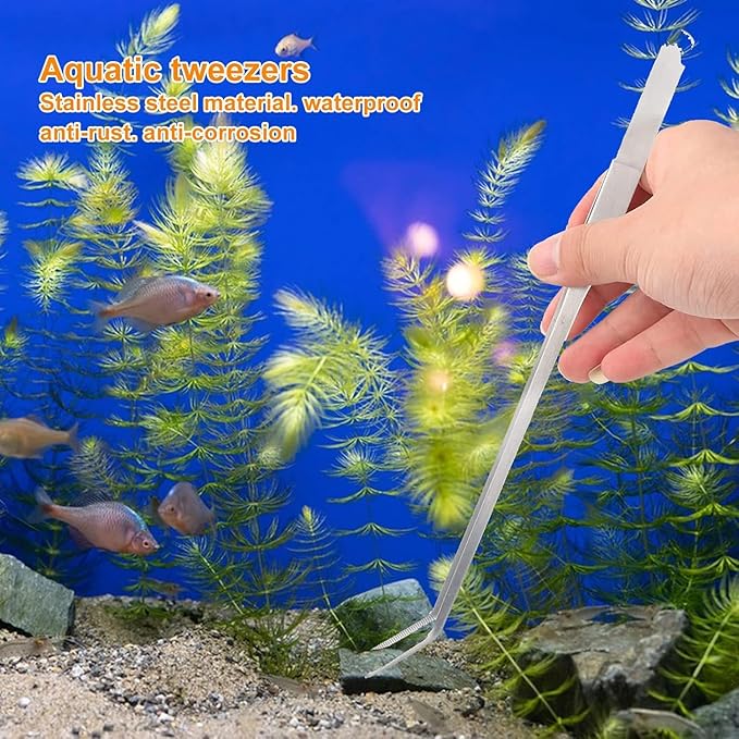 4 in 1 Aquascaping Tools Aquarium Plant Tools Anti-Rust Fish Tank Tools Stainless Steel Tweezers Scissors Spatula for Fish Starter Kits, Aquariums Tank and Terrarium