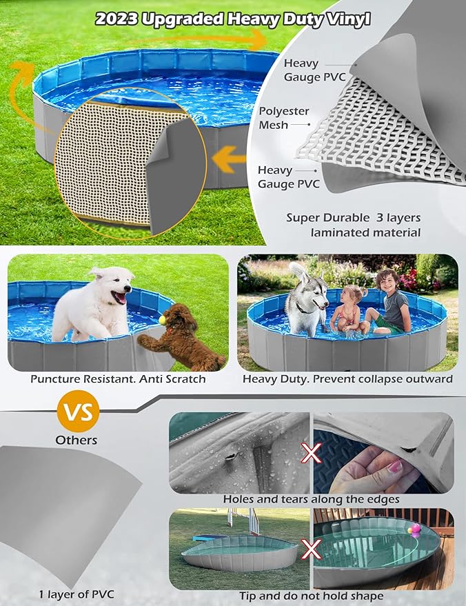 Jasonwell Foldable Dog Pet Bath Pool Collapsible Dog Pet Pool Bathing Tub Kiddie Pool Doggie Wading Pool for Puppy Small Medium Large Dogs Cats and Kids 48" Grey