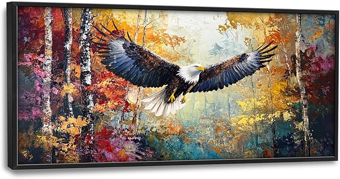 Extra Large Framed Bald Eagle Wall Art,Abstract Colorful Forest Wall Decor,Autumn Fall Forest Pictures for Living Room,Canvas Print Painting Modern Artwork Bedroom Office Home Decor 60L x 30W