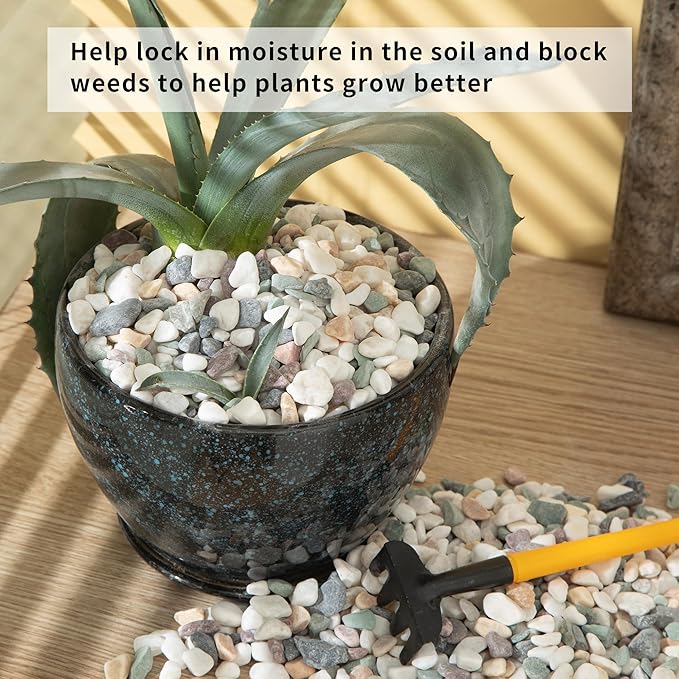 2lb Succulent and Cactus Gravel Pebbles 1/5-3/8 Inch Natural Decorative Polished Stones River Rocks for Plants, Vases, Aquariums, Terrarium and Outdoor Gardening, Mixed Color