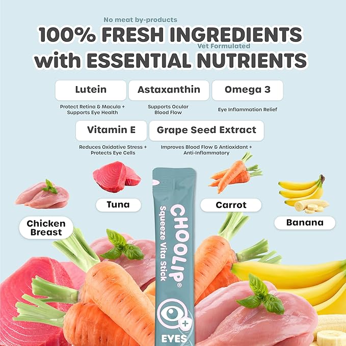 Grab & Go Squeeze Vita Stick Lickable Treats for Dogs & Cats. 49 Eye Health Sticks with Essential multivitamins. Soft and Tasty Paste for All Life Stages, Supporting Eyes Health