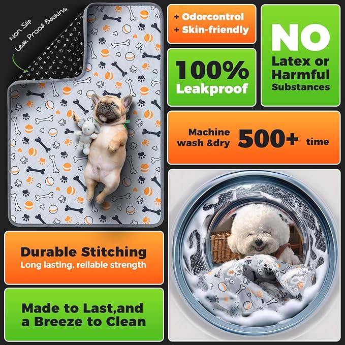 Hompet Washable Pee Pads for Dogs, 22"x14.5", 2-Pack Thick Heavy Absorbency Reusable Pee Pads Prevent Leakage Non-Slip, Pet Training Pads for Puppy Playpen, Crate, Potty, Floor, Bed, Sofa