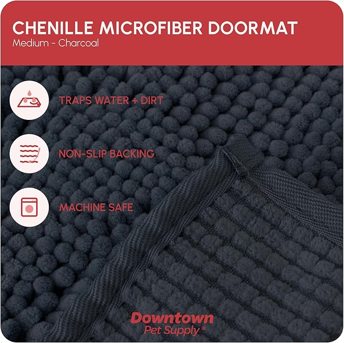 My Doggy Place Microfiber Dog Mat for Muddy Paws, 31" x 20" Charcoal - Absorbent and Quick-Drying Dog Paw Cleaning Mat, Washer and Dryer Safe - Non-Slip Rubber Backed Dog Floor Mat, Medium