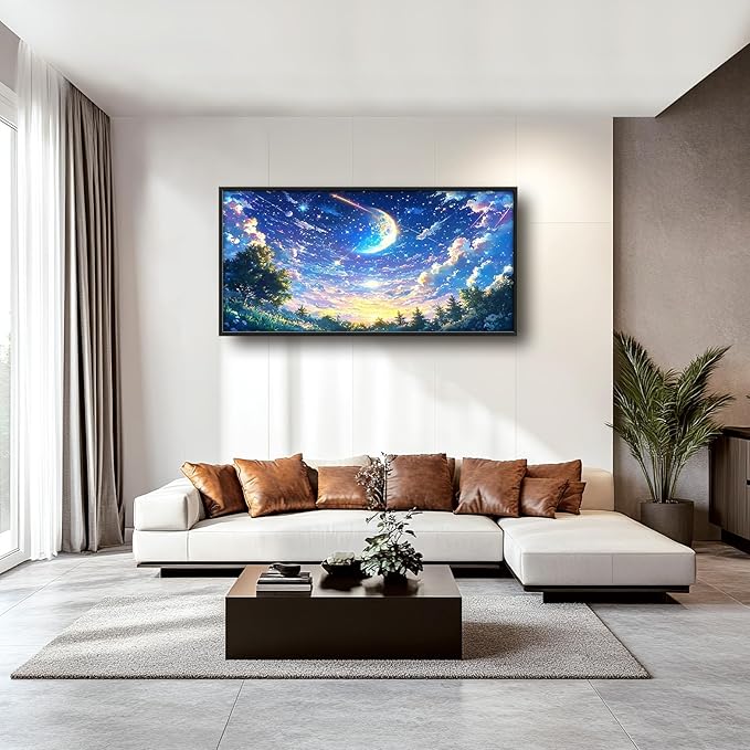 Framed Large Anime Sky Wall Art for Living Room, Oversized Fantasy Night Sky Forest Wall Decor Nature Canvas Painting Modern Artwork Home Decoration for Living Room Bedroom Office 60"x30"