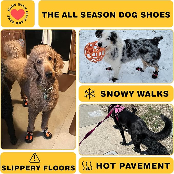 Hcpet Dog Shoes, Dog Boots for Large Dogs, Waterproof Dog Booties Paw Protector for Summer Hot Pavement, Winter Snowy Day, Outdoor Walking, Indoor Hardfloors Anti Slip Sole Pink Size 6