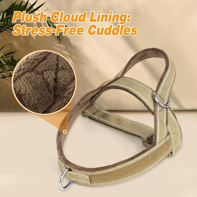 Forestpaw No Pull Dog Harness - Soft Flannel Padded Tactical Dog Vest Harness with Quick Release Buckle, Adjustable Reflective Pet Harness for Medium Dogs Walking Training,Brown M
