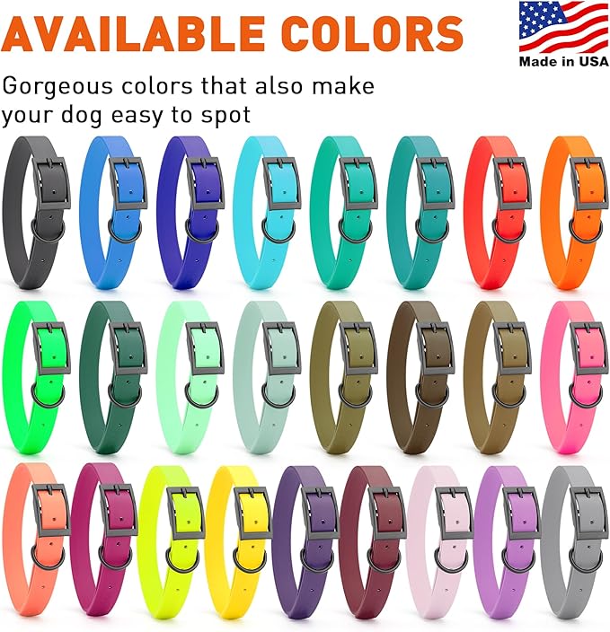 Dogline Biothane Waterproof Dog Collar Strong Coated Nylon Webbing with Black Hardware Odor- Proof for Easy Care Easy to Clean High Performance Fits Small Medium or Large Dogs, Passionfruit Pink