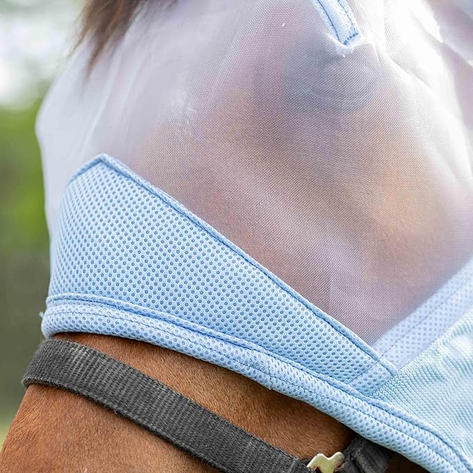 Equinavia Algard Soft Mesh Horse Fly Mask with Ear Protection and 45 UPF Rating | No Eye Irritation & UV Protection - Light Blue - Warmblood