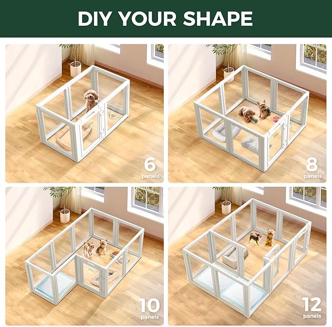 FXW AuraSpace Acrylic Indoor Unleashed Dog Playpen for Puppies and Small Dogs, 24 Inch, 6 Panels, White
