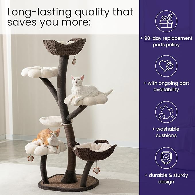 Catry Blossom 59" Flower Cat Tree with Replaceable Flower Perches and Scratching Posts, Handwoven Baskets with Washable Beds, Durable Iron Frame for Large & Multi-Cat Homes