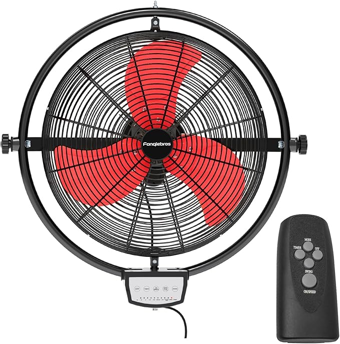 20 IN 5500 CFM Remote Control Wall Mount Fan, 3 Speed High Velocity Wall Fan with Timer, Oscillation & Tilting, Air Circulator for Garage, Commercial, Greenhouse, Warehouse & Gazebo Use, UL Listed