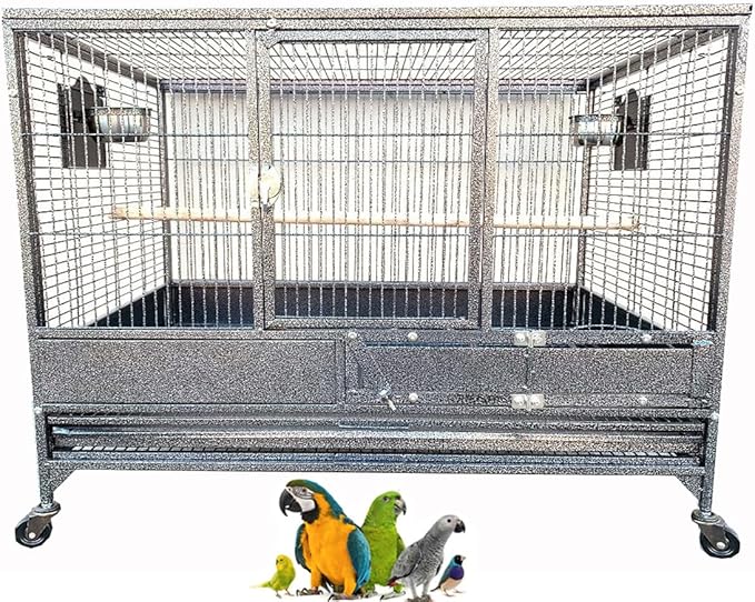 Extra Large Single Stacker Strong Heavy Duty Wrought Iron Breeder Parrot Aviary Bird Breeding Breeder Cage with Side Nest Breeding Doors On Wheels