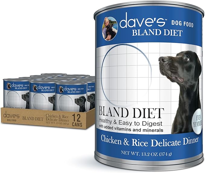 Dave's Pet Food Bland Diet Dog Food (Chicken & Rice), Sensitive Stomach, Easy to Digest, Gluten-Free, Digestive Care, Wet Canned, 13.2 oz (Case of 12)