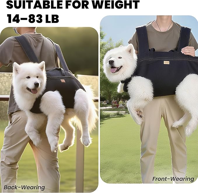 Dog Lift Harness Backpack Carrier for Large Dogs, Full Body Sling with Handle, Dog Harness for Joint Injuries, Arthritis, Ideal for Stairs, Elderly Dogs (Black Large 20-29 LBS)