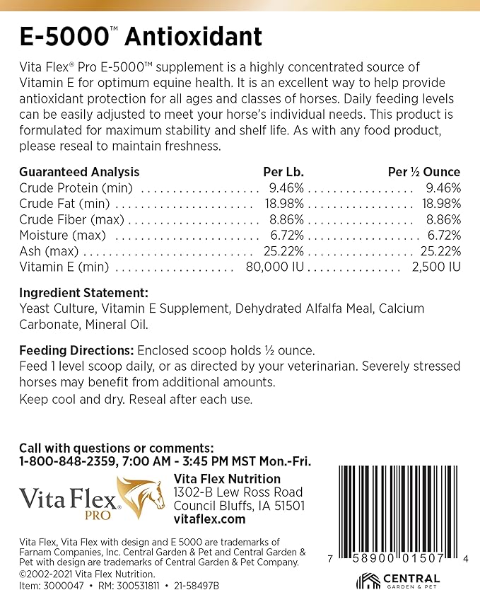 Pro E-5000 Premium Quality Horse Vitamin E, 4 lbs., 128-Day Supply