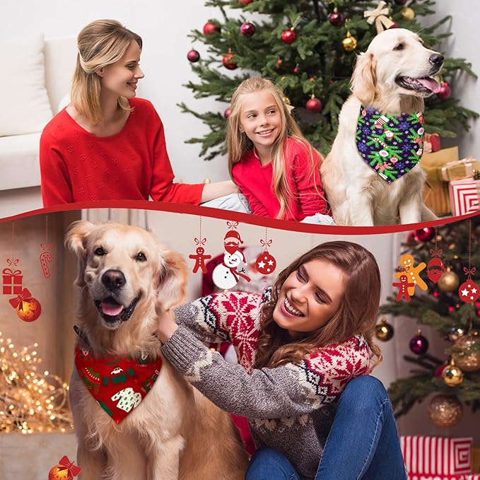 Weewooday 20 Pieces Christmas Dog Bandanas for Dogs Santa Claus Christmas Tree Triangle Pet Bib Adjustable Pet Bandana Soft Doggy Kerchief Accessories for Pet Costume Accessories Decor