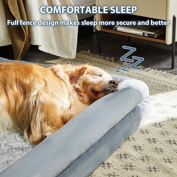 WNPETHOME XXL Extra Large Dog Bed, Washable Dog Couch with Removable Waterproof Cover, Orthopedic Large Pet Sofa Bed with Bolster Sides for Sleeping