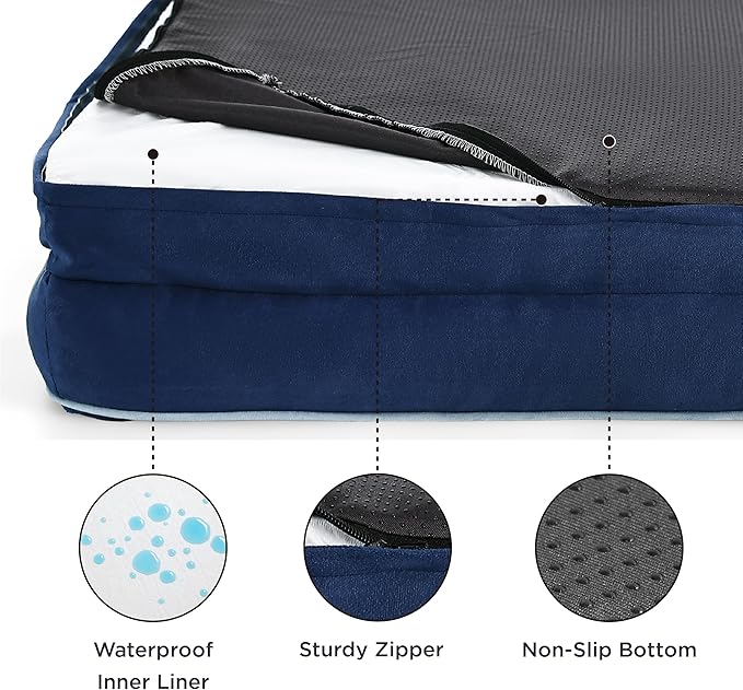 Bedsure Orthopedic Dog Beds Large Sized Dog - Washable Large Dog Cat Bed Waterproof, Comfort Dogs Couch Sofa with Washable Removable Cover, Pet Bed with Nonskid Bottom, Blue Navy, 35"
