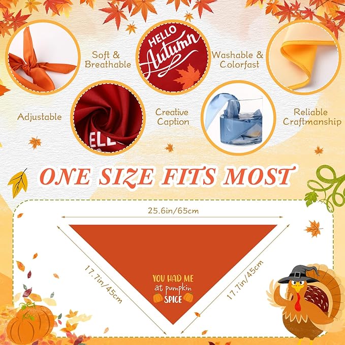 200 Pcs Fall Thanksgiving Dog Bandana Bulk with Sayings Pet Triangle Scarf Bibs Washable Puppy Kerchief Adjustable Grooming Supplies for Small Medium Large Dog Cat Costume Accessories